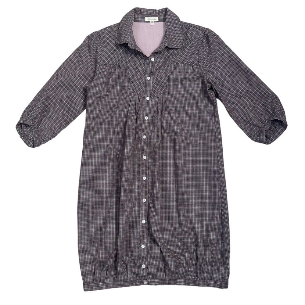Silence + Noise Shirtdress Medium Plaid Puff Sleeve Button Cotton Casual Preppy